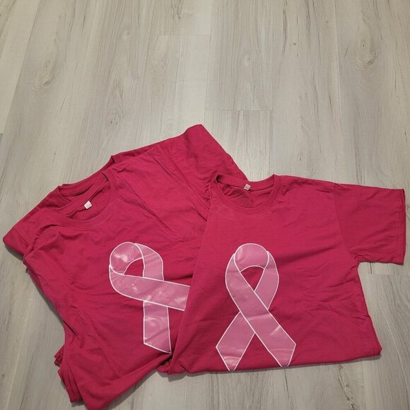 3 Three Breast cancer Pink Ribbon Short sleeve Shirts semi fitted Size Large - Picture 4 of 14